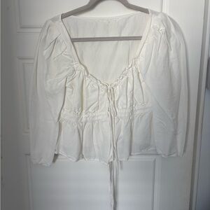 H&M Cream Blouse with Drawstring Detail